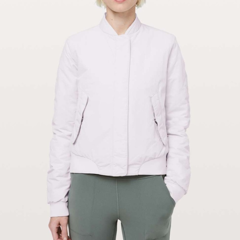 Lululemon Warm Two Ways Bomber Jacket in Light Chrome size 12